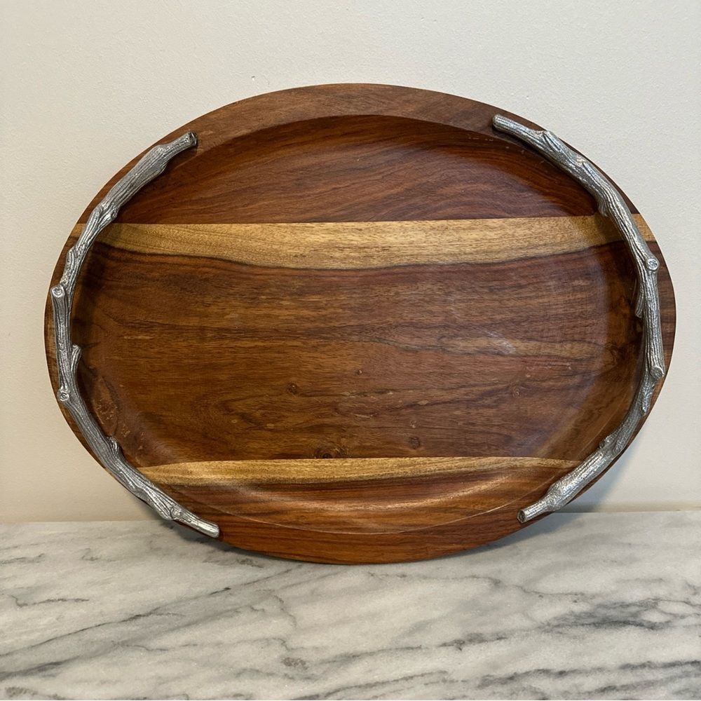 Martha Stewart Wooden Tray with Silver antler Handles - Picture 2 of 14